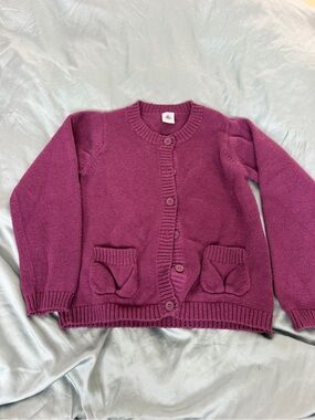 Petit Bateau Berry Pink Button-Up Crewneck Cardigan